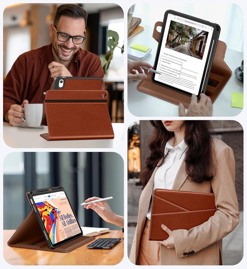DTTO for iPad A16 Case, iPad 11th / 10th Generation Case (2025/2022), 360 Degree Rotating Premium Leather Folio Stand Cover with Pencil Holder, Brown - Image 5